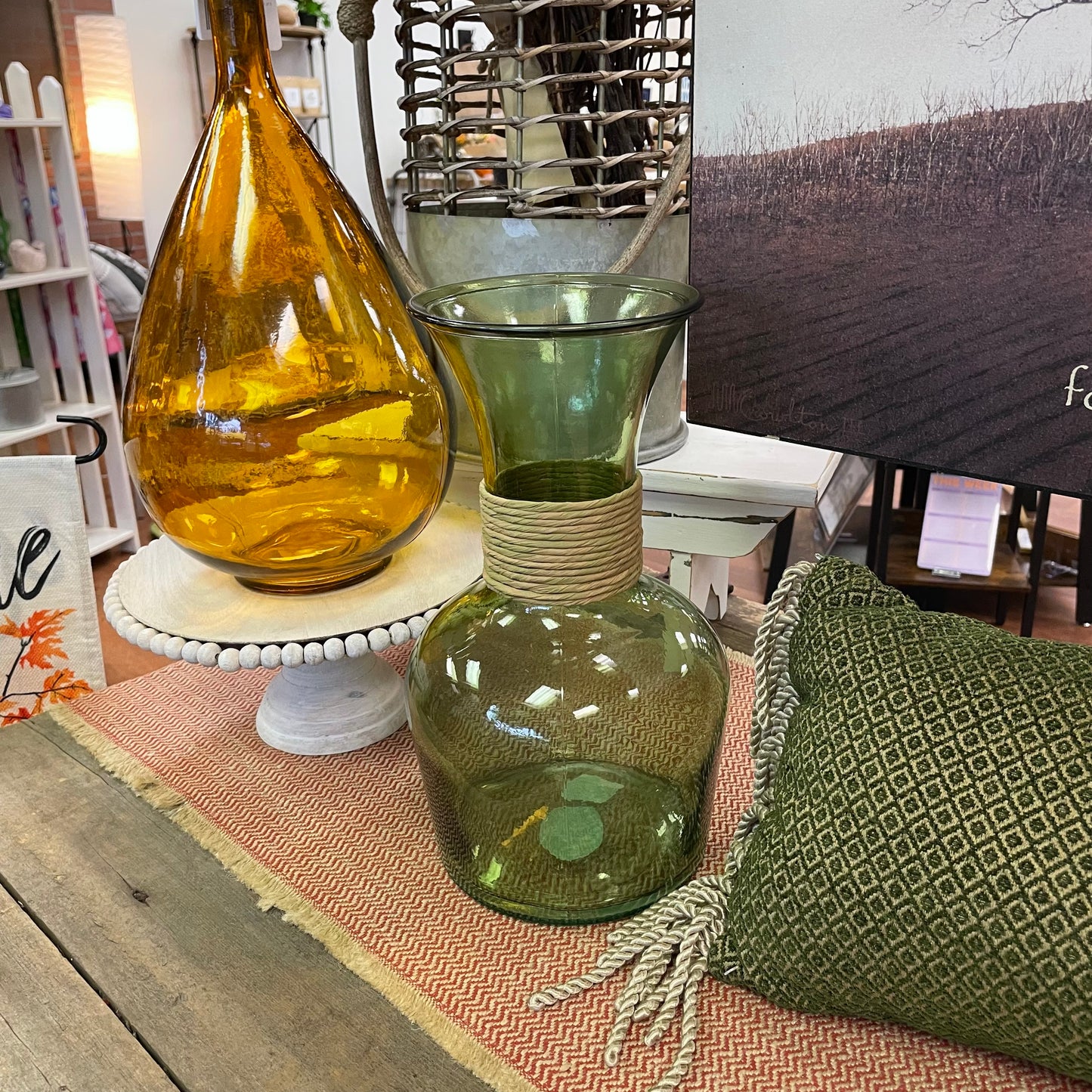 Green Vase with Jute wrap