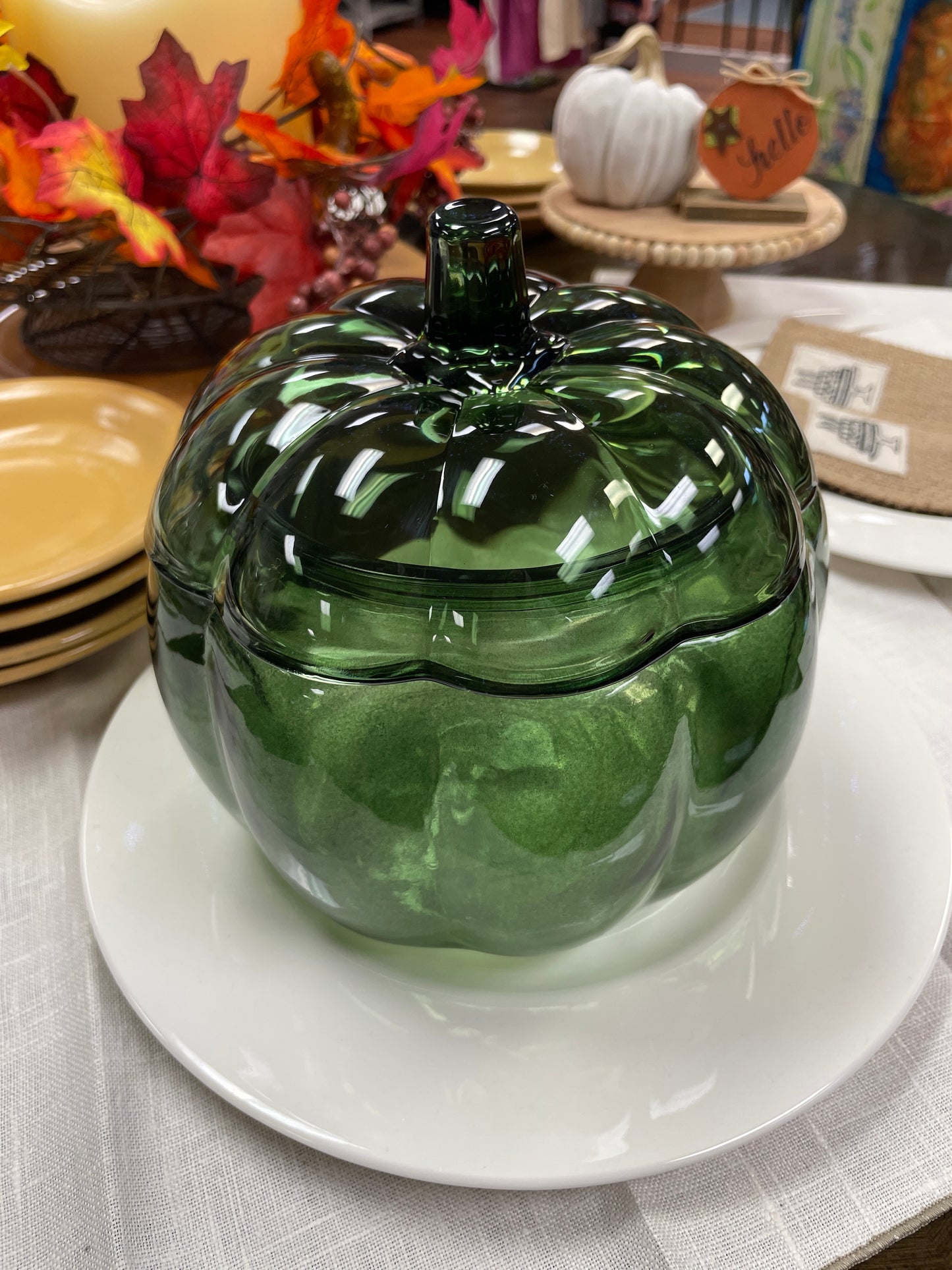 Green Glass Lidded Pumpkin