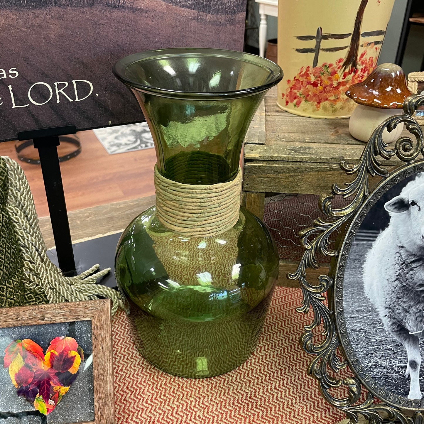 Green Vase with Jute wrap