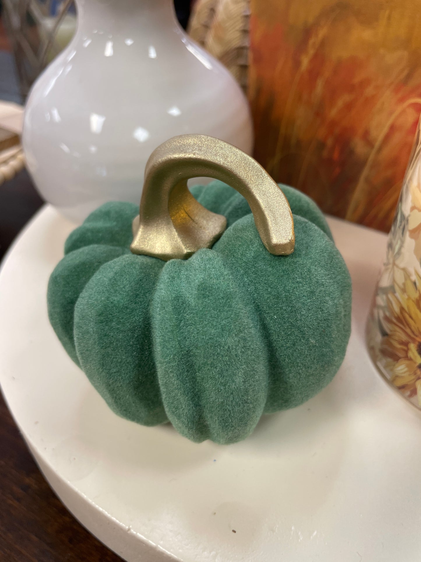 Green Velvet Pumpkin with Stem sm
