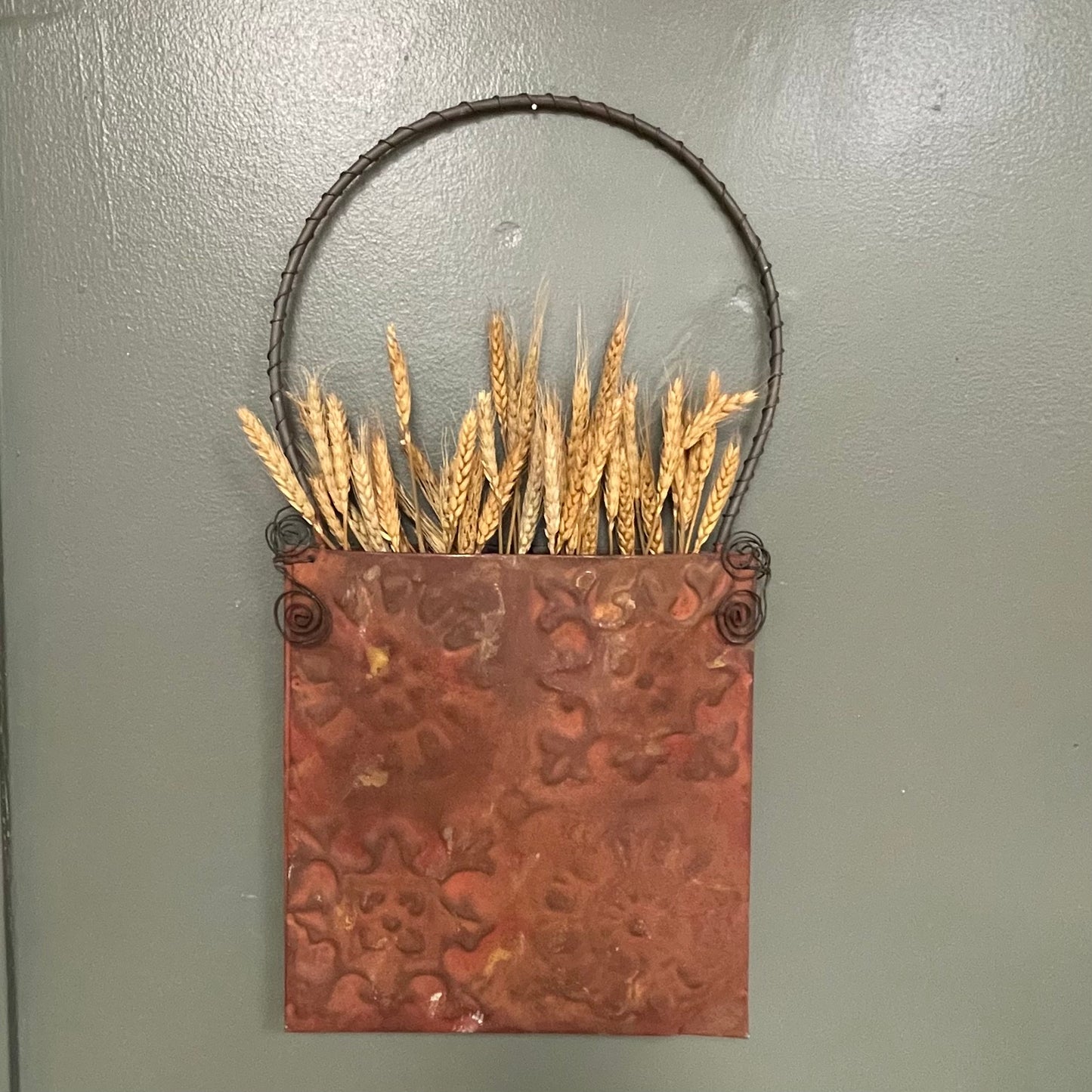 Rustic Wall Pocket with Wheat