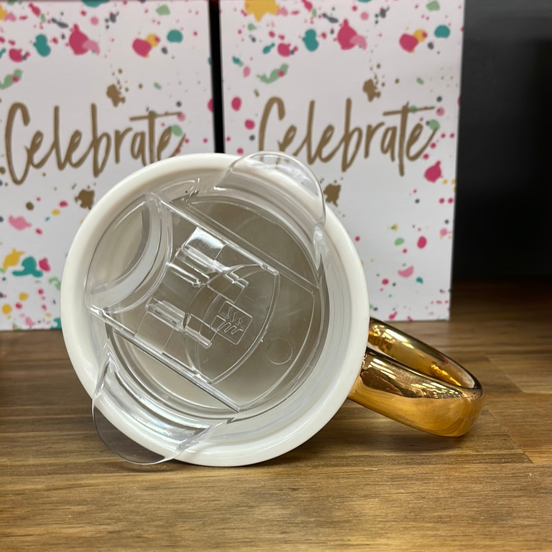 Ceramic Travel Cup w/ metallic accents, 17 OZ w/Box, Celebra