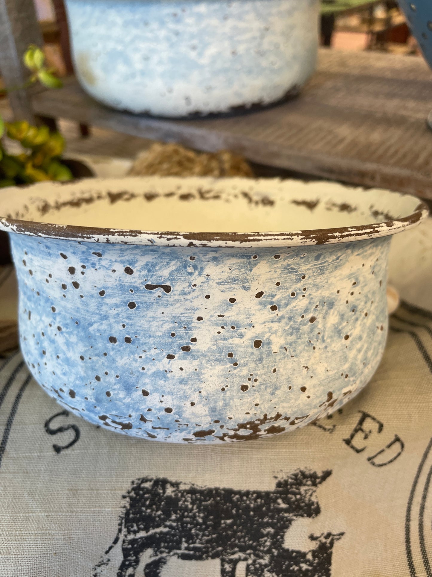 Blue Sponge Metal Bowl - 8"