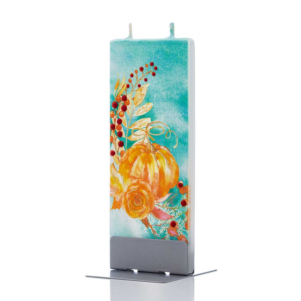 Flat Handmade Candle- Fall Pumkins in turquiose sky