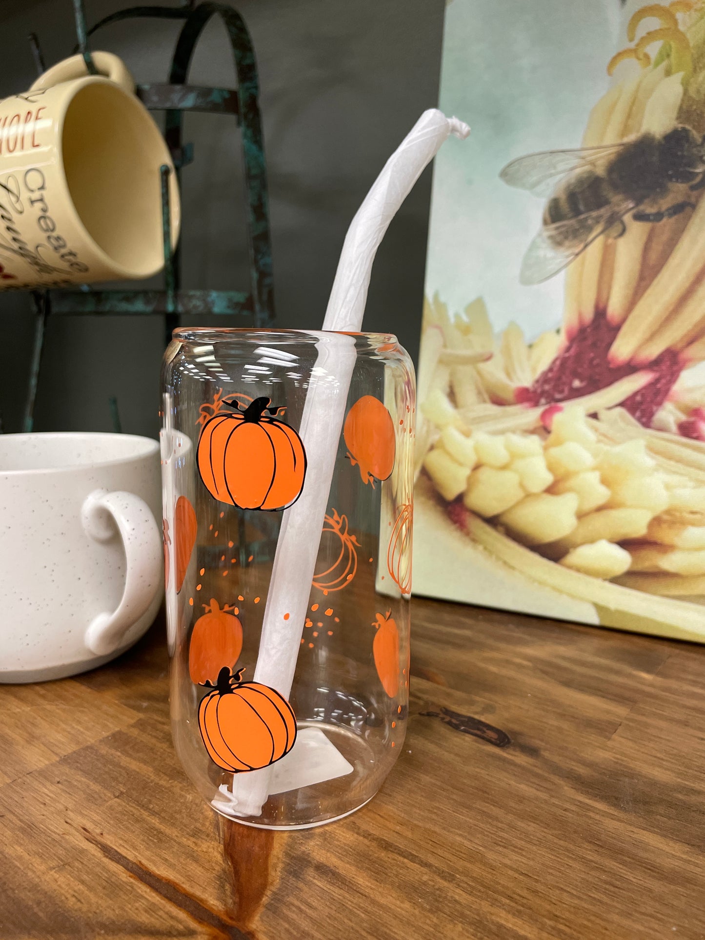 Pumpkin Can Glass w/ Straw