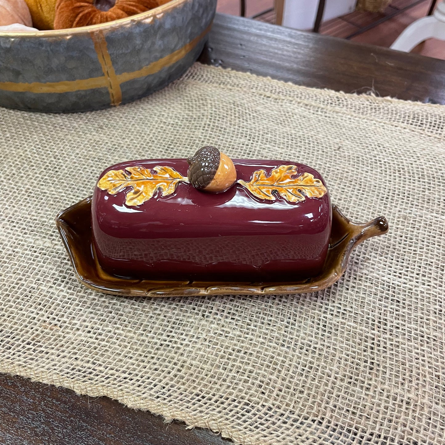 Ceramic Acorn Butter Dish