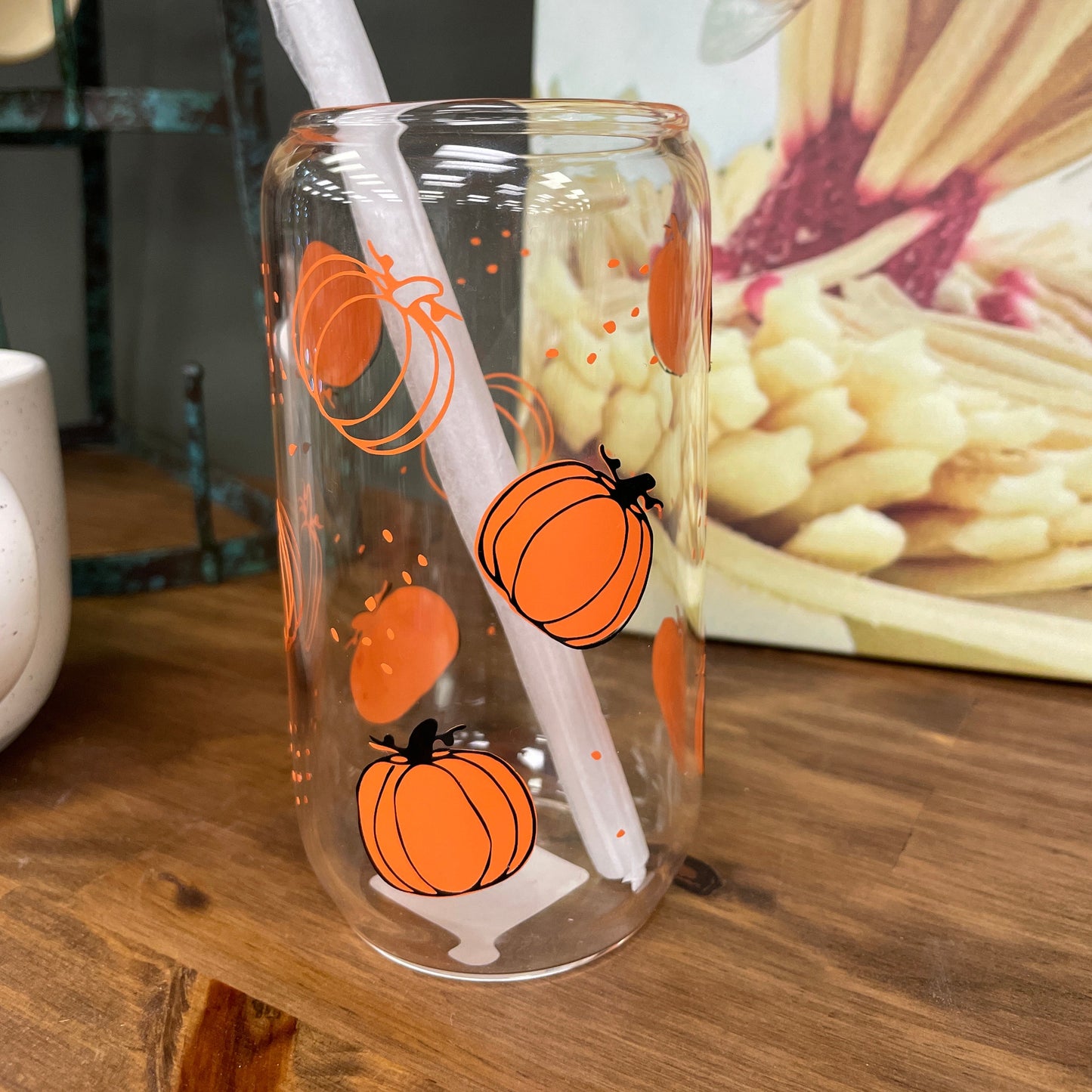 Pumpkin Can Glass w/ Straw
