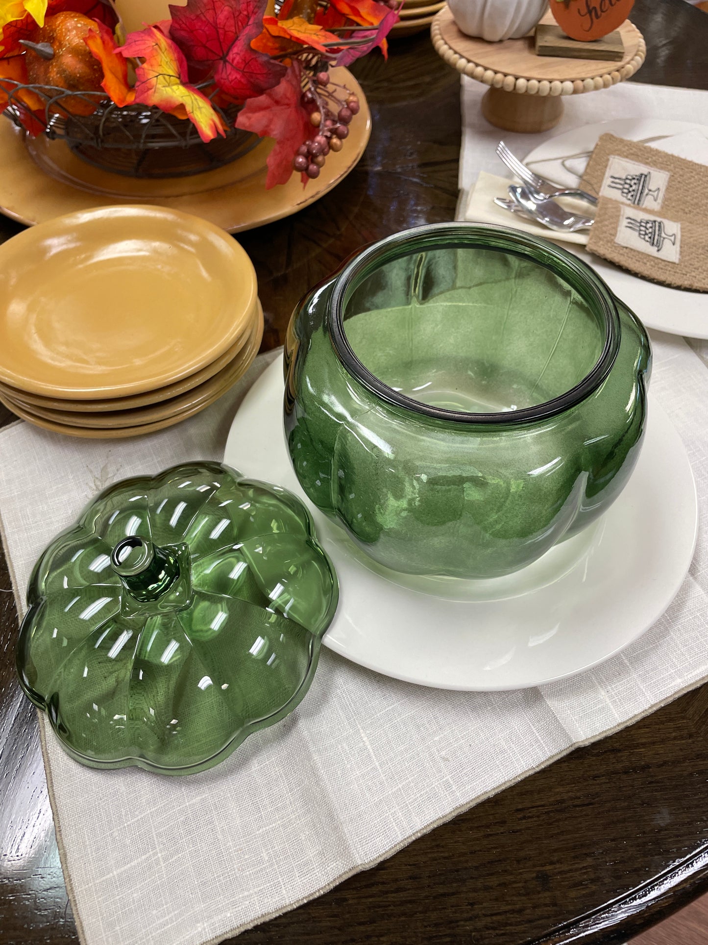 Green Glass Lidded Pumpkin