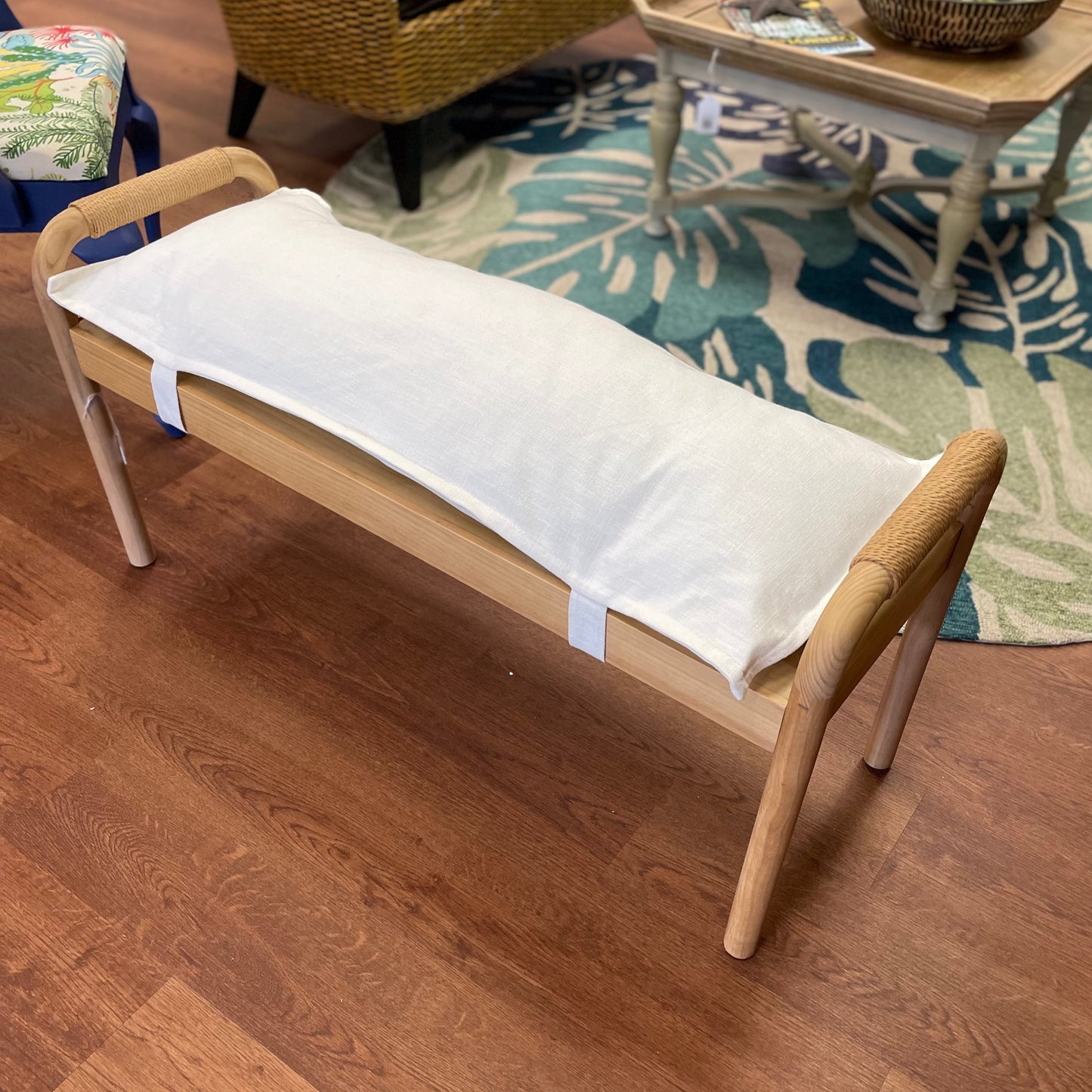Wood Bench with Pillow