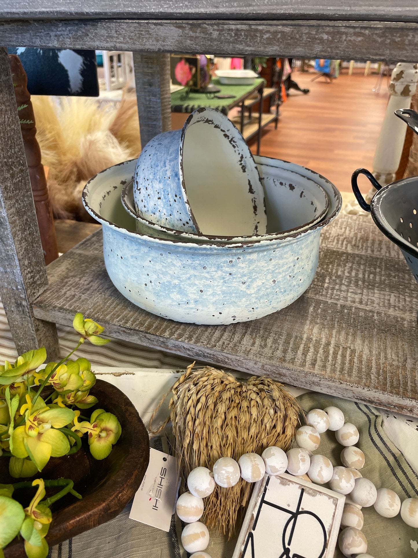 Blue Sponge Metal Bowl - 8"