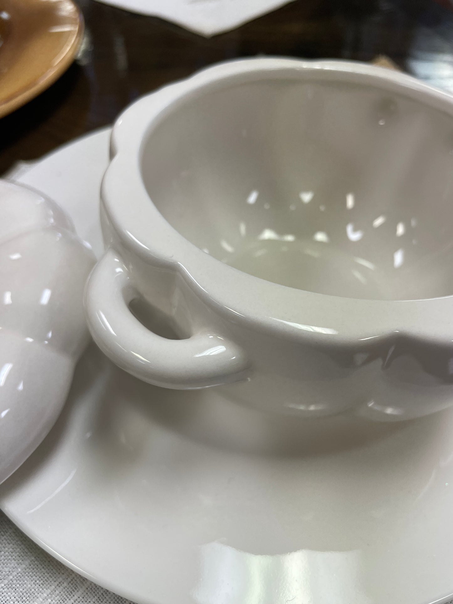 White Lidded Pumpkin w/handles