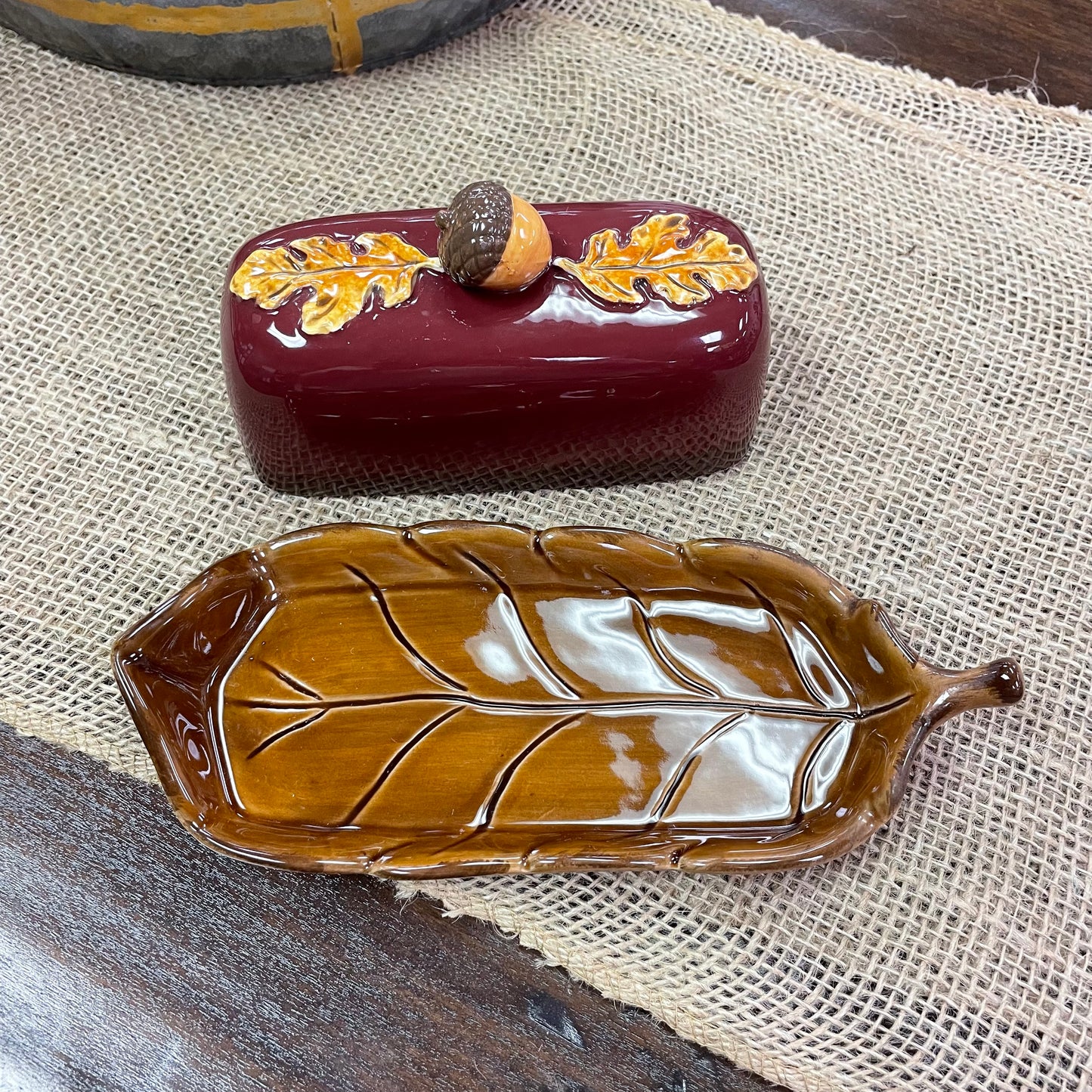 Ceramic Acorn Butter Dish