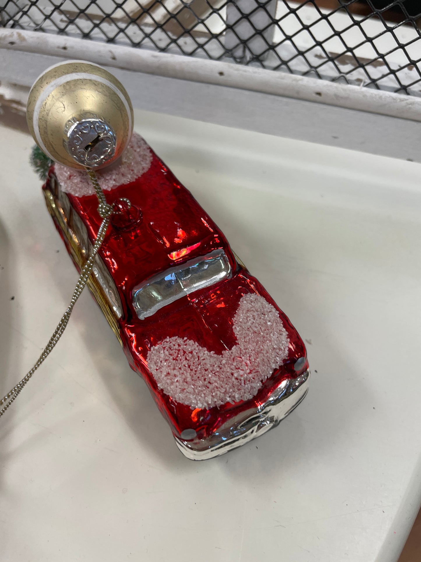 Glass Red Car Ornament