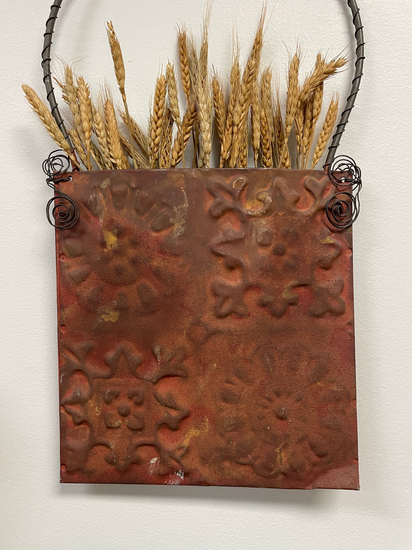 Rustic Wall Pocket with Wheat