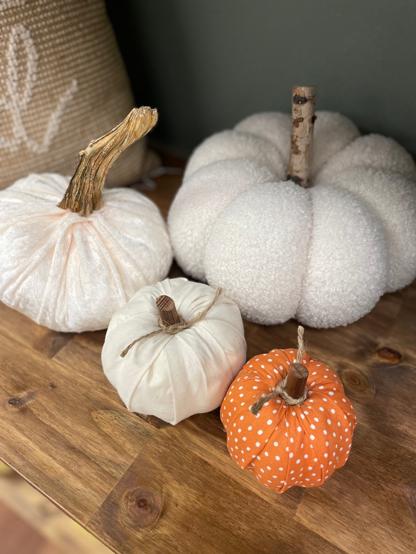 Velvet Pumpkin with Stick Stem - Ribbon