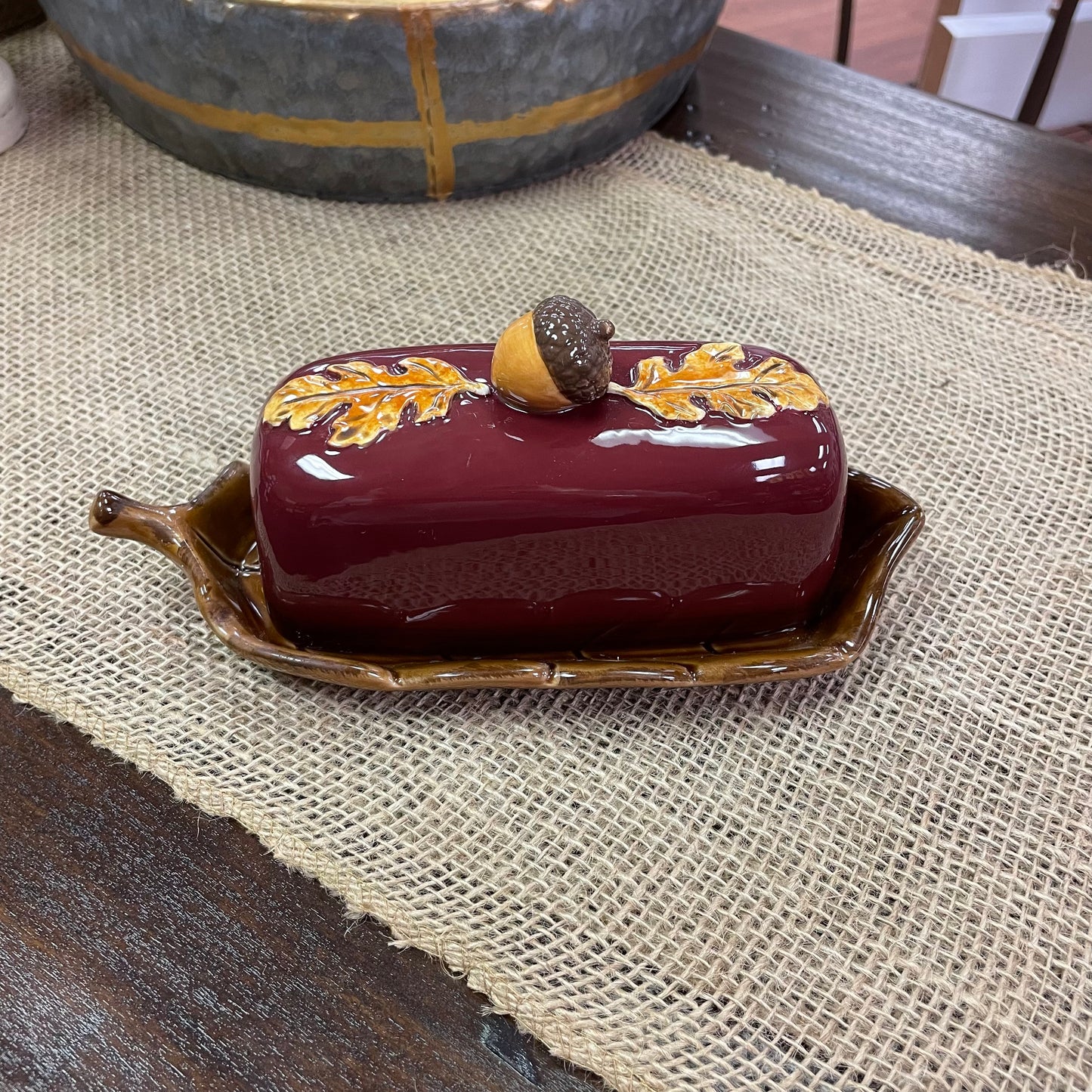 Ceramic Acorn Butter Dish