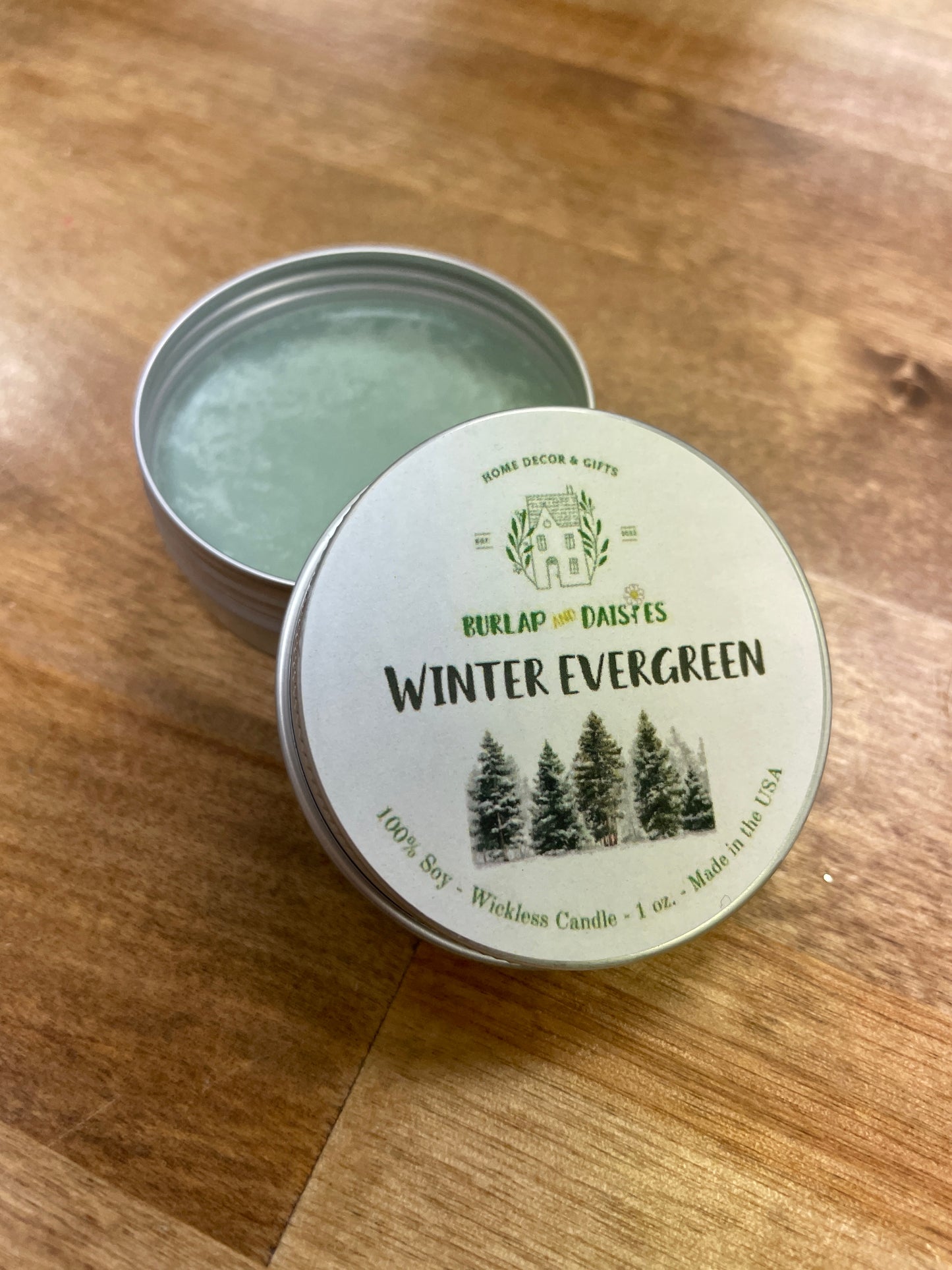 Winter Evergreen Wickless Tin