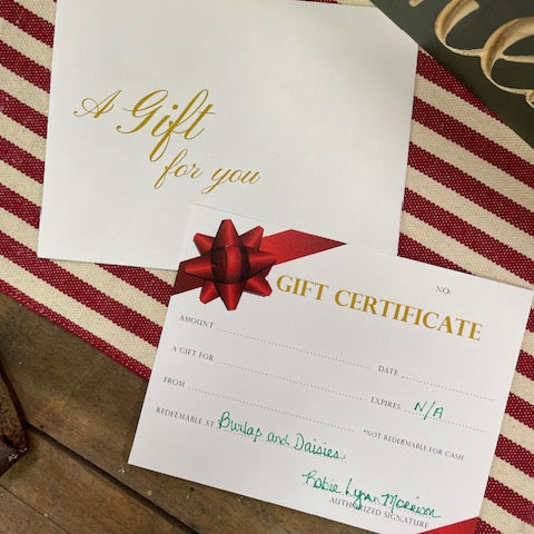 Burlap and Daisies Gift Certificate