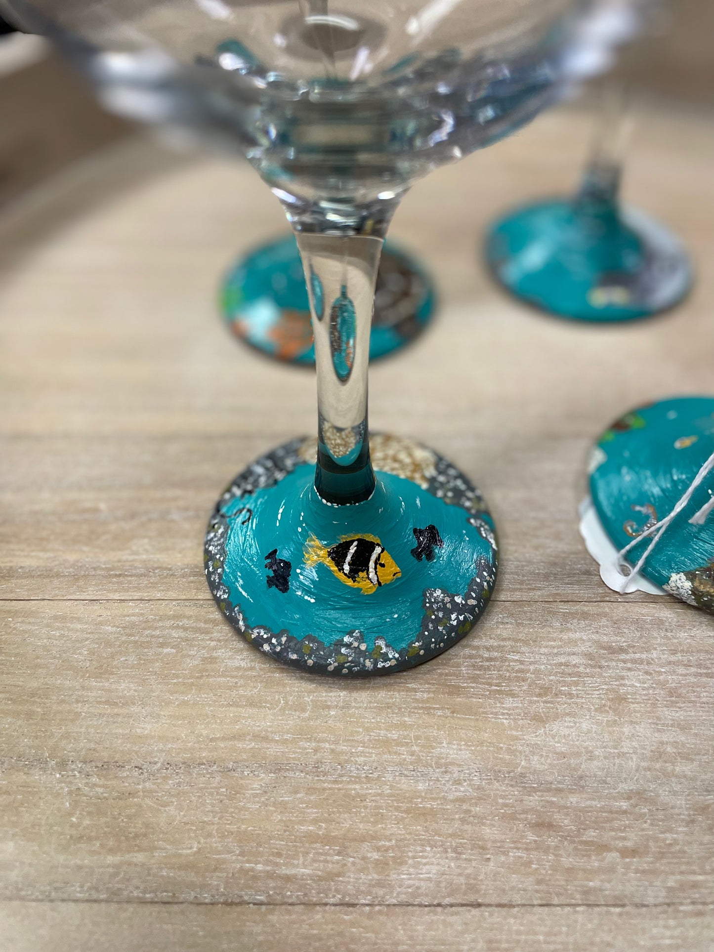 Hand painted Sea Life Wine Glasses Set of 4