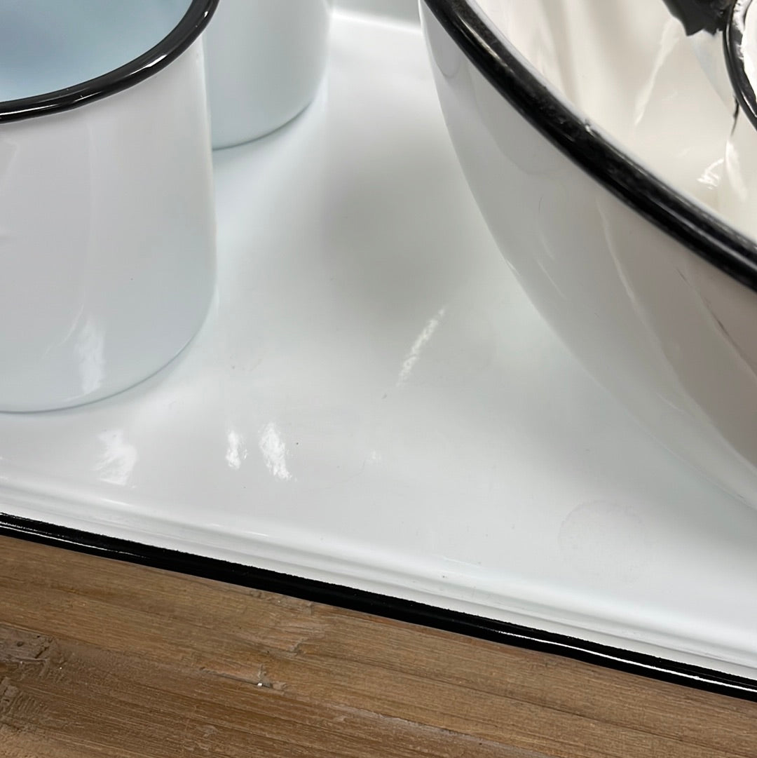 White Enamelware Rec Tray