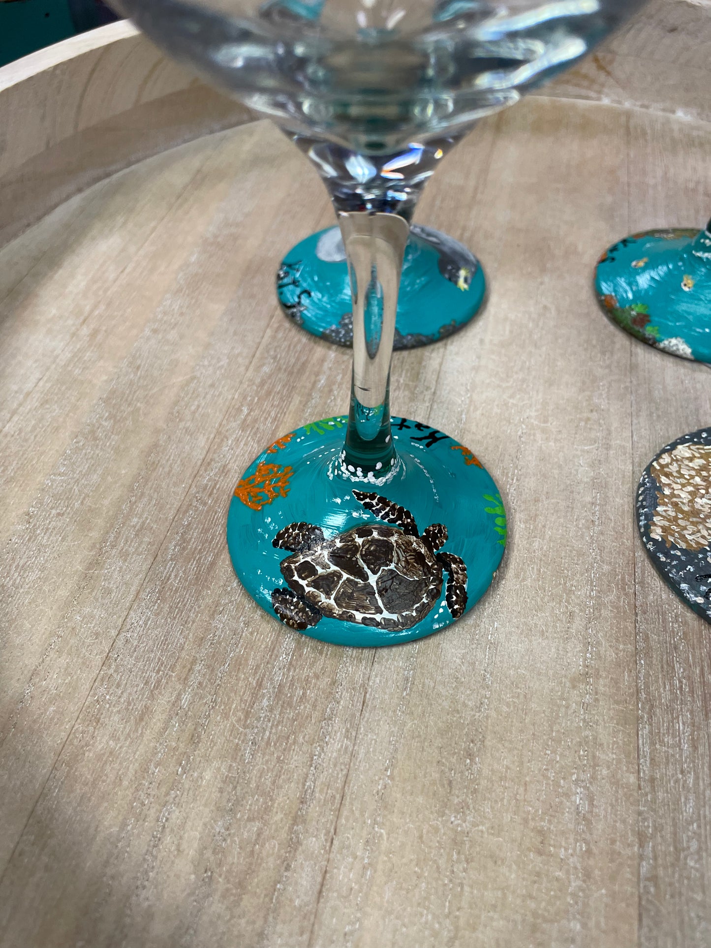 Hand painted Sea Life Wine Glasses Set of 4