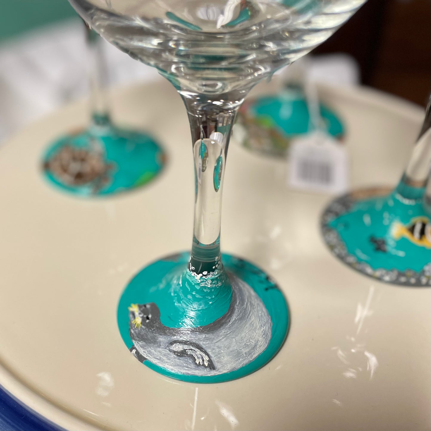 Hand painted Sea Life Wine Glasses Set of 4