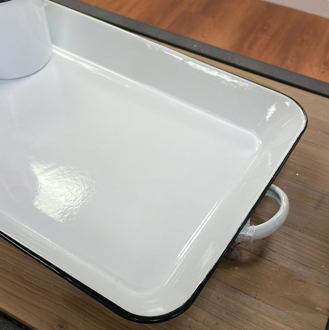 White Enamelware Rec Tray