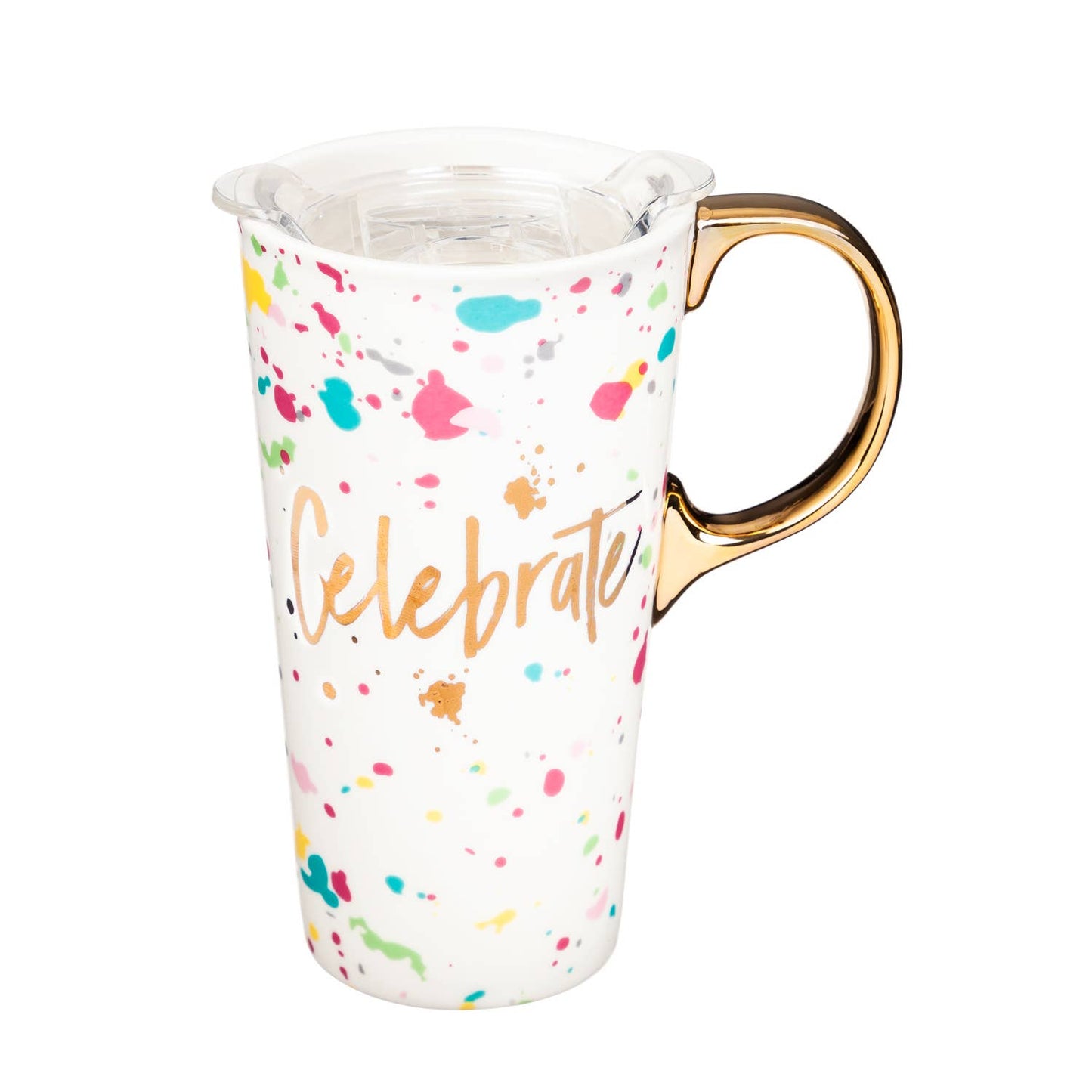 Ceramic Travel Cup w/ metallic accents, 17 OZ w/Box, Celebra