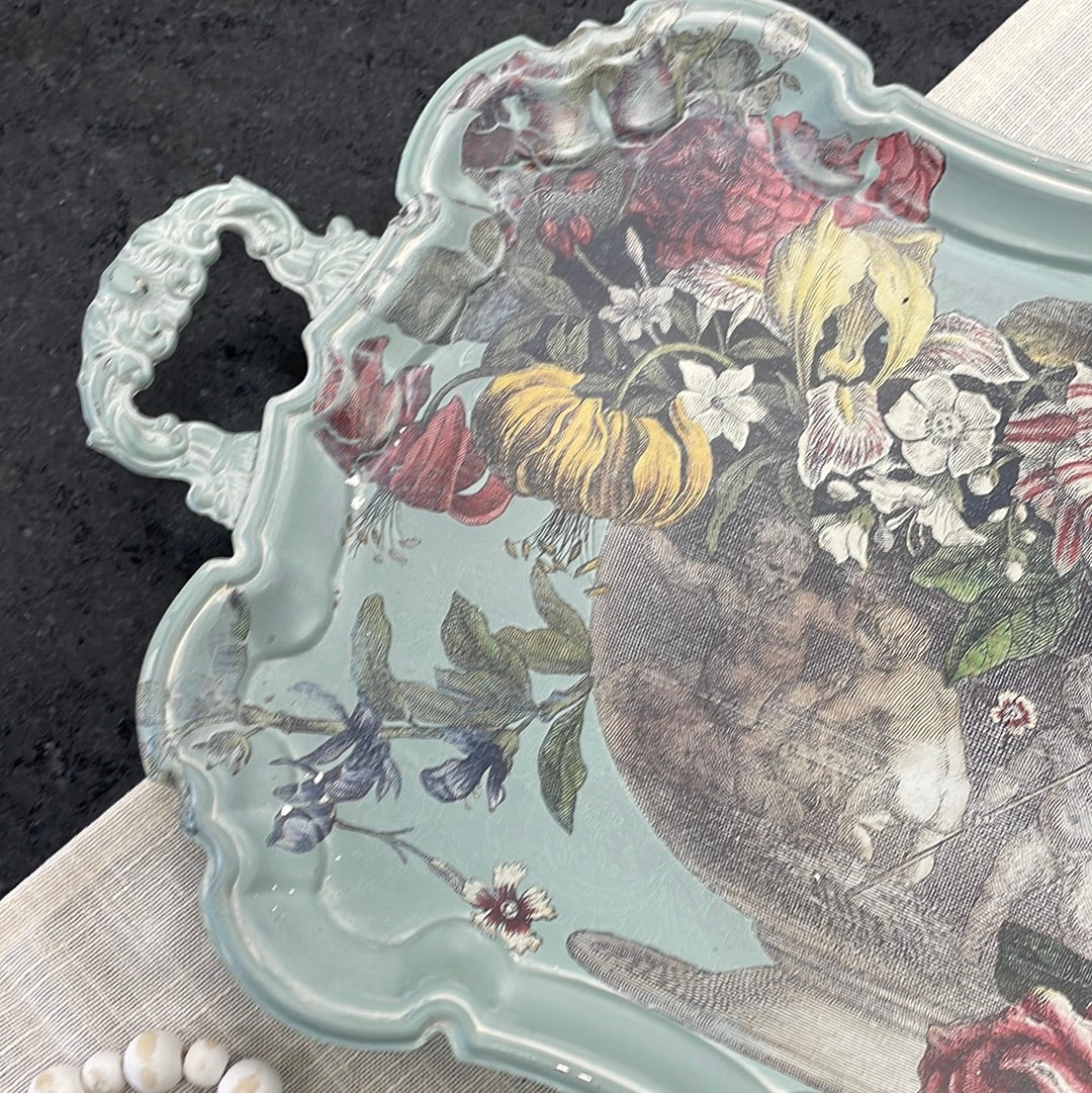 Metal Footed floral Tray w/handles