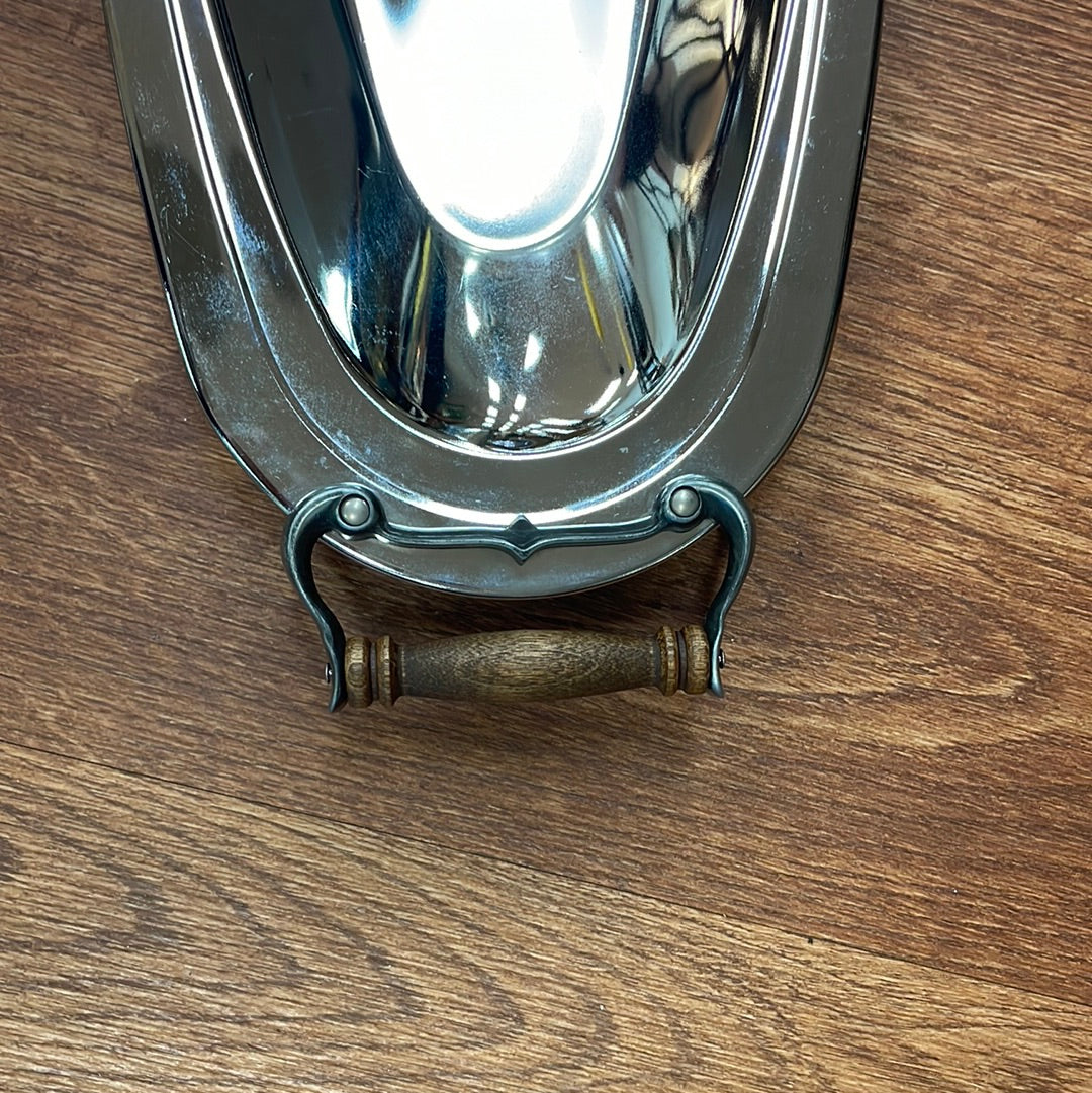 Silver Oval Platter with wood handles