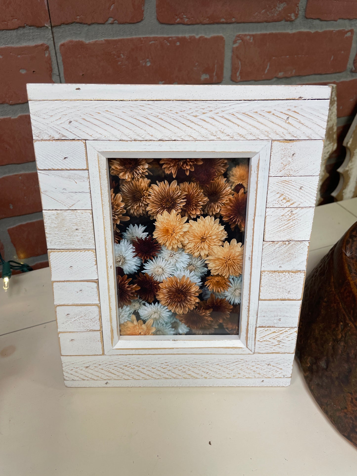 Fall Mums in White Frame