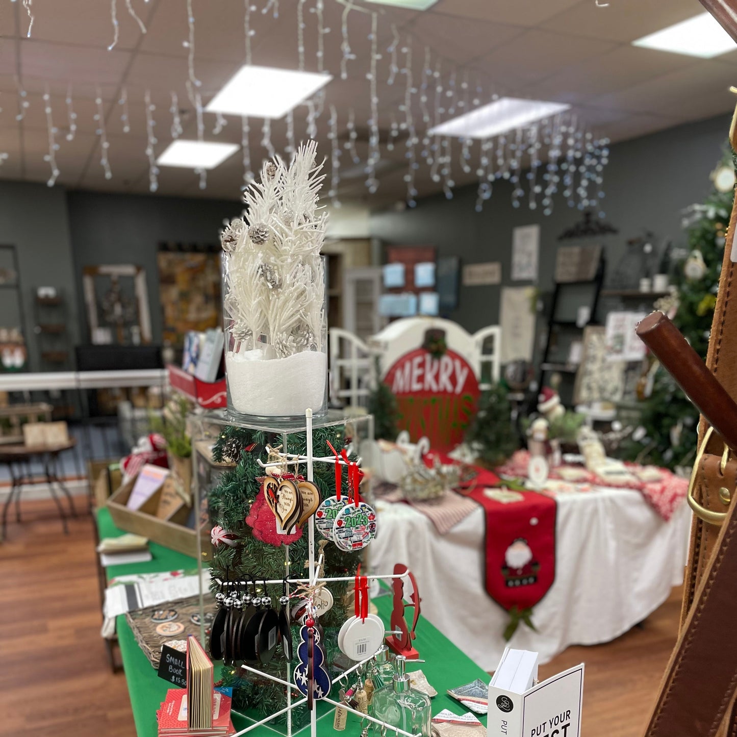 12in Glittered White Furry Pine Pick-