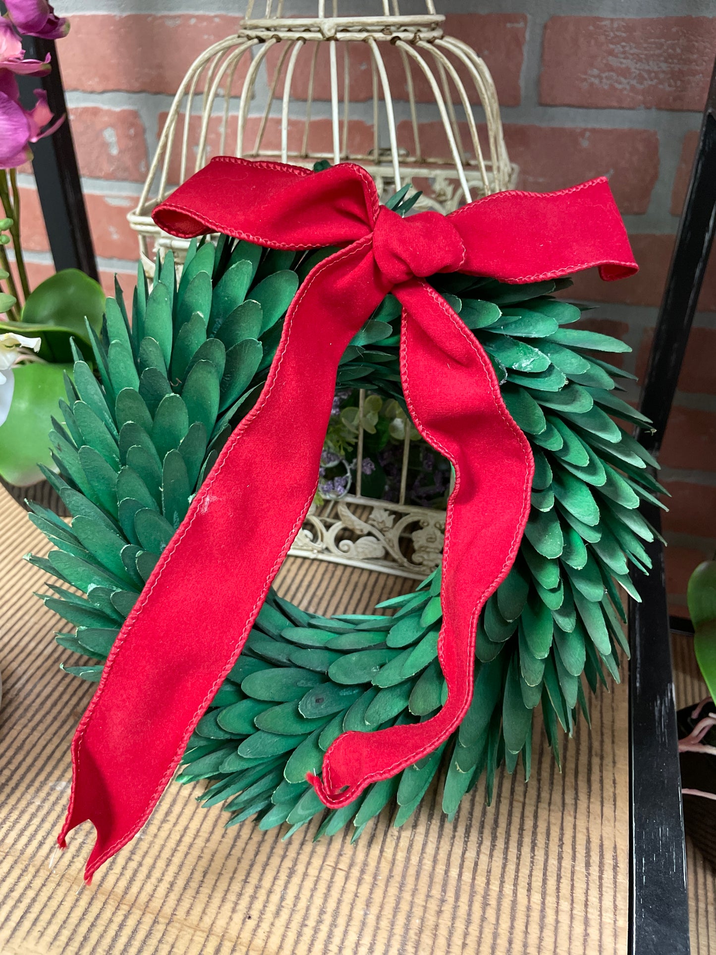 Green Wreath with Red Bow