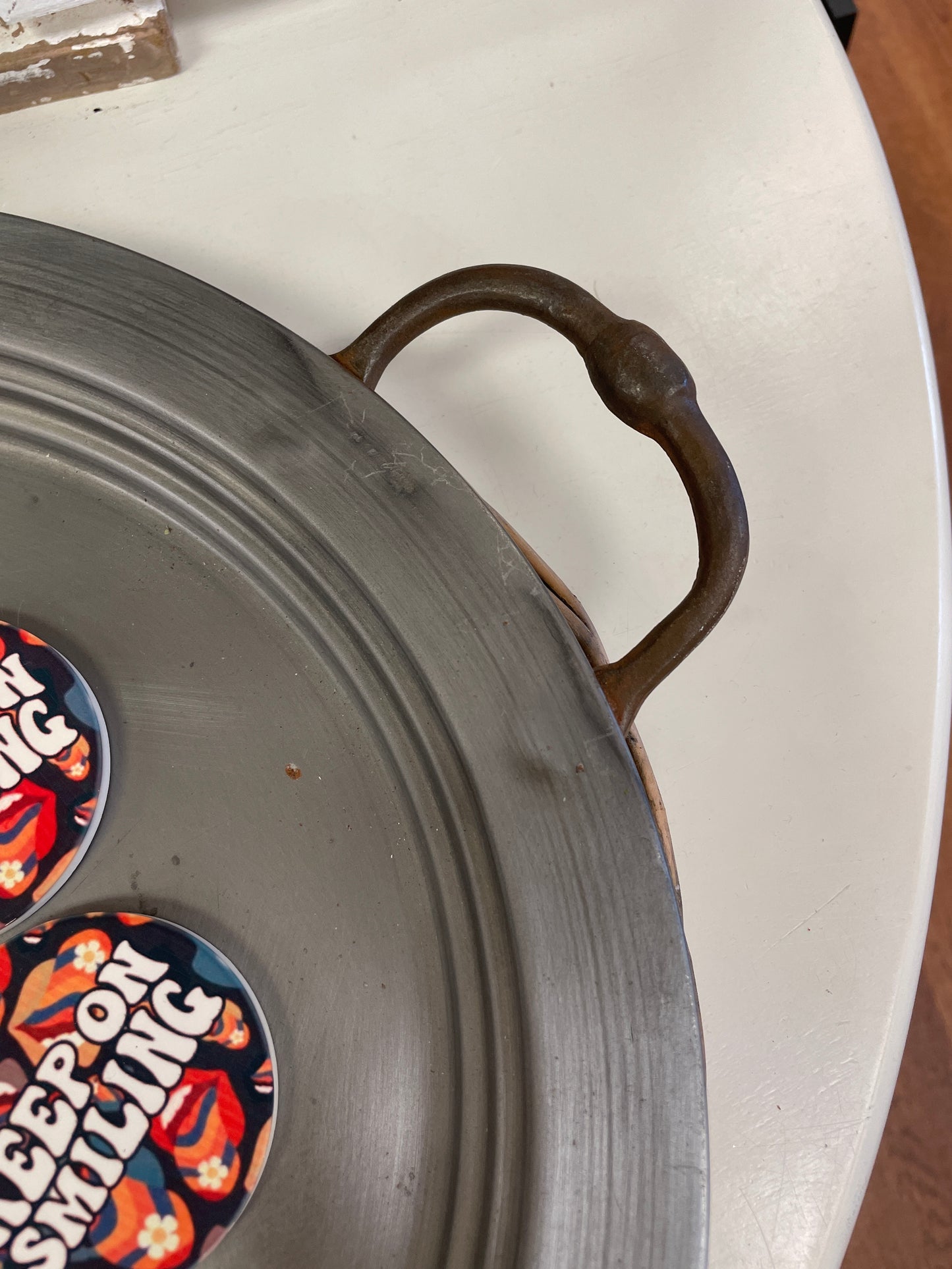 Round Metal Tray with Handles