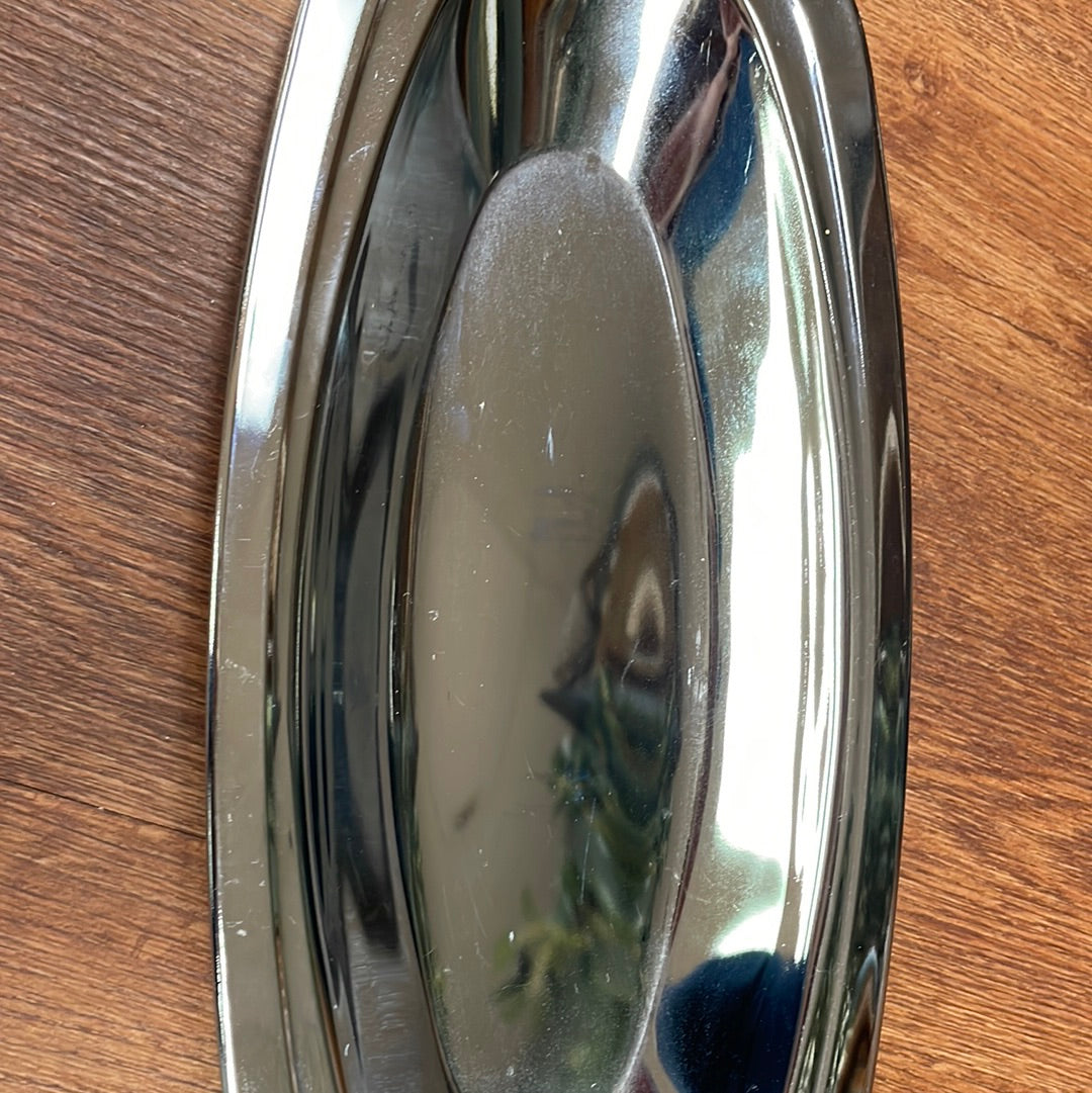 Silver Oval Platter with wood handles