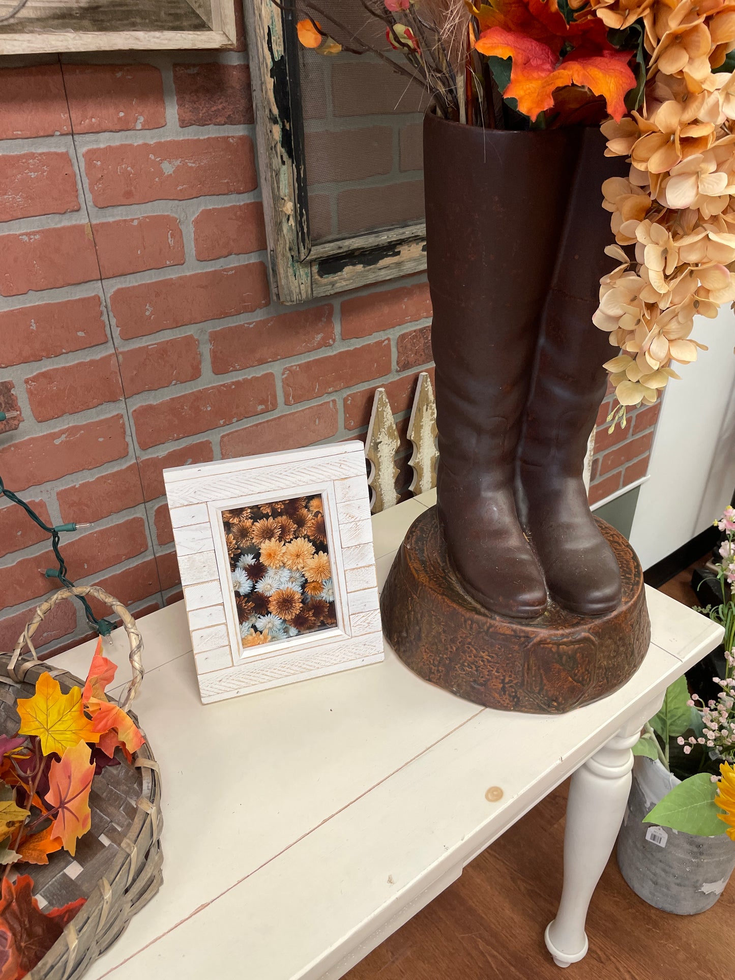 Fall Mums in White Frame