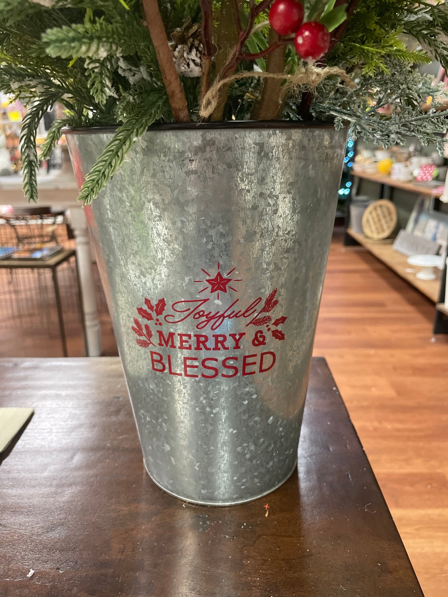 Christmas Silver Flower Bucket Arrangement