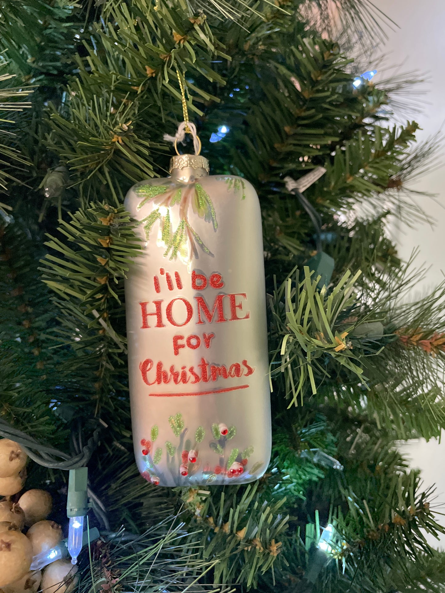 I'll Be Home for Christmas Square Glass Ornament