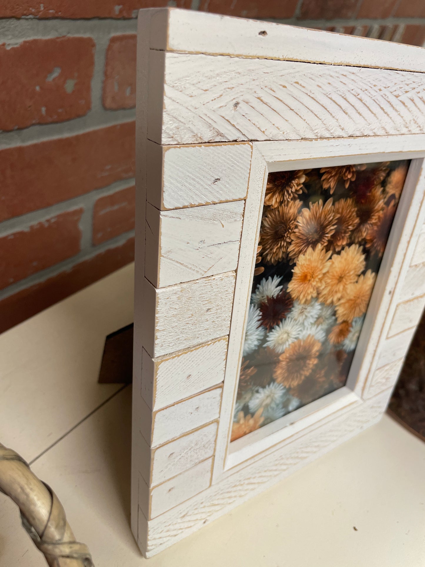 Fall Mums in White Frame
