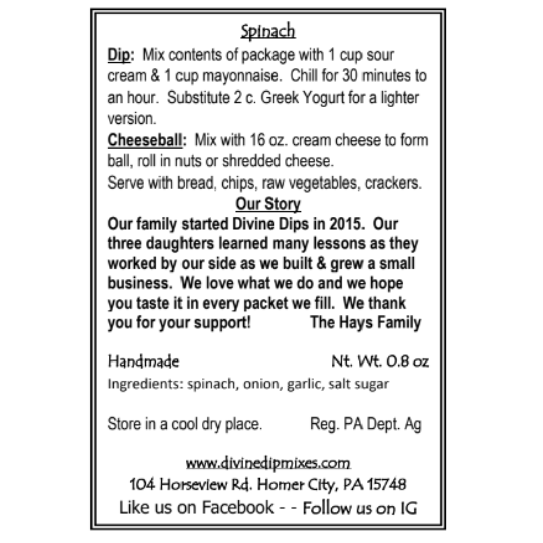 Spinach Seasoning Dip Mix