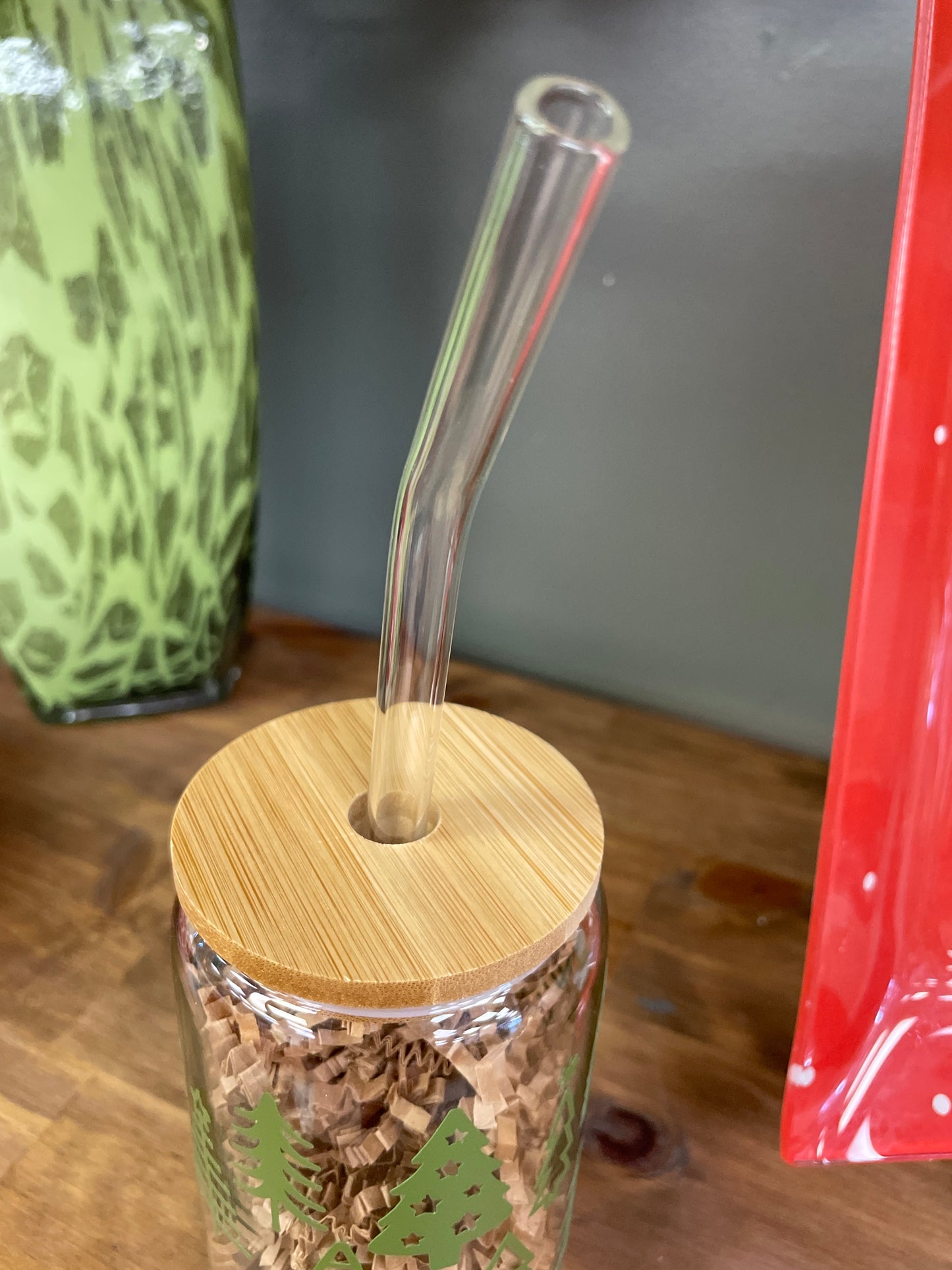 Tree Glass Cup w/ Straw