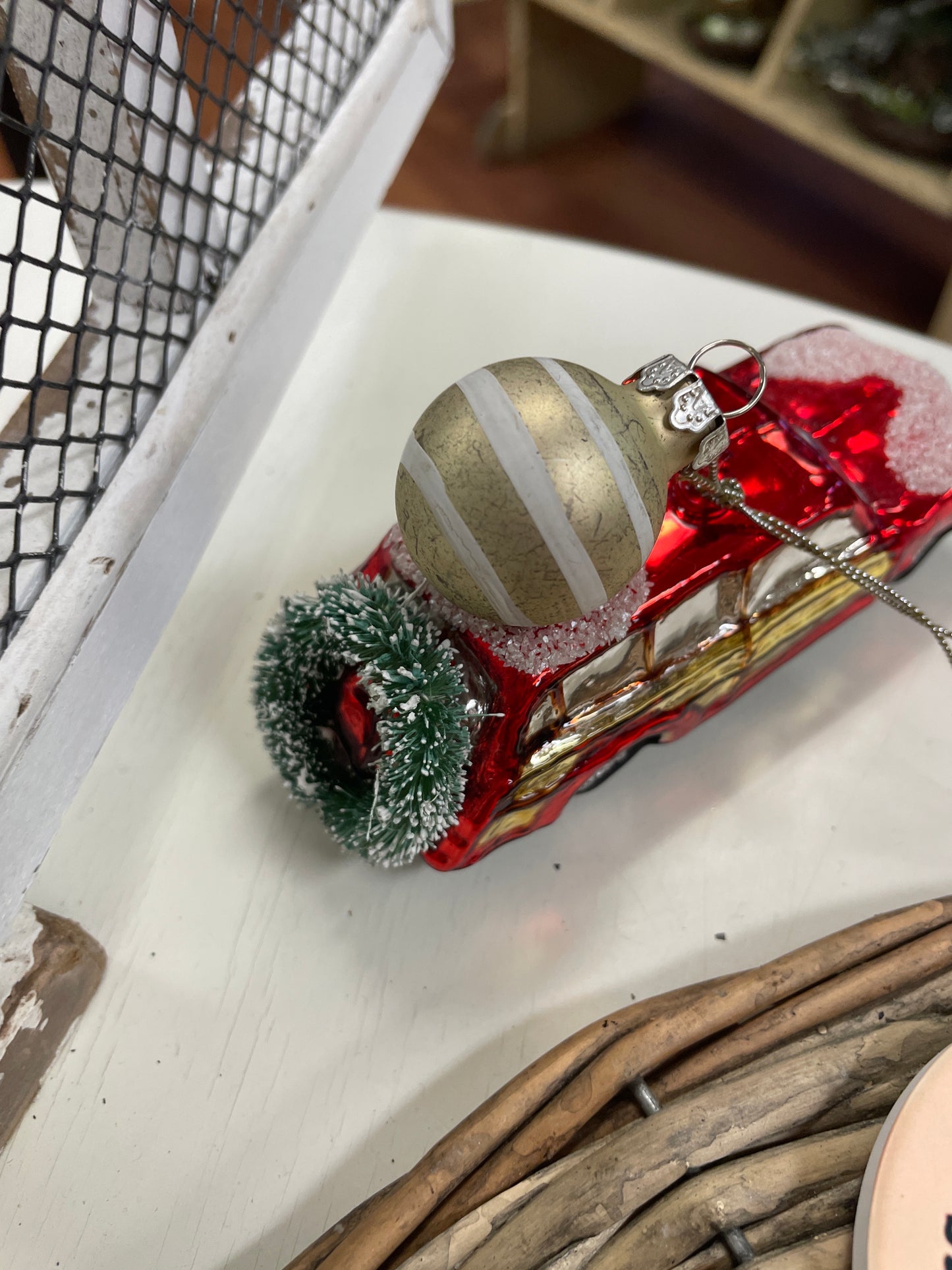 Glass Red Car Ornament
