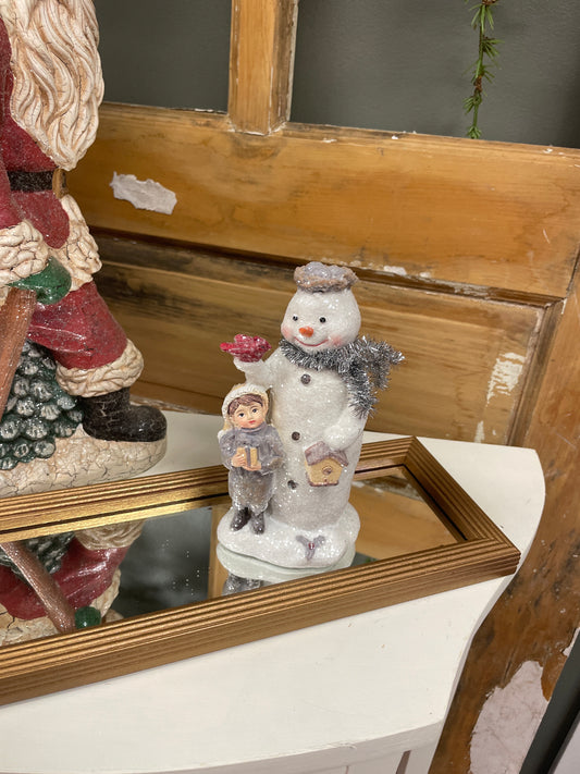 Snowman with Cardinal and Boy