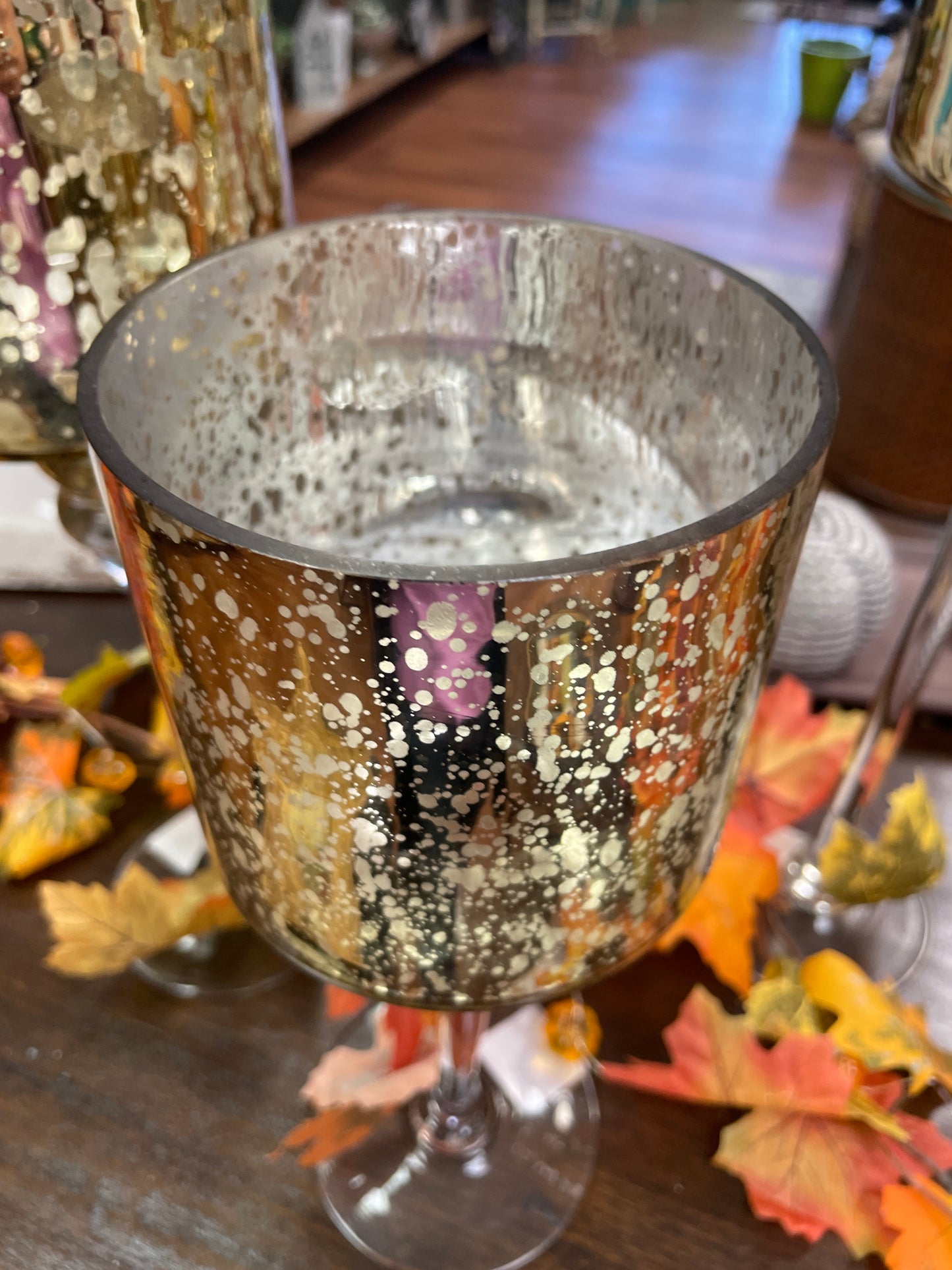 Gold Mercury Glass Candleholder - 12"