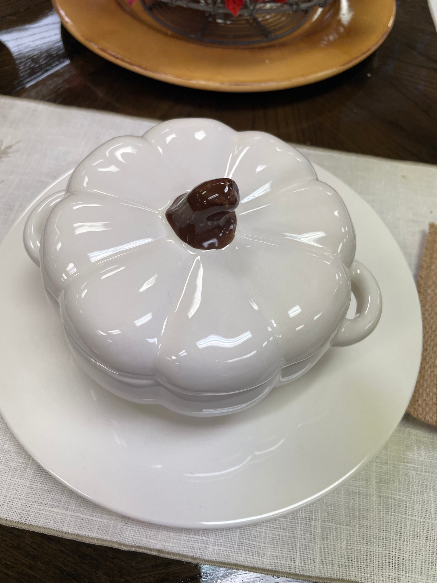 White Lidded Pumpkin w/handles