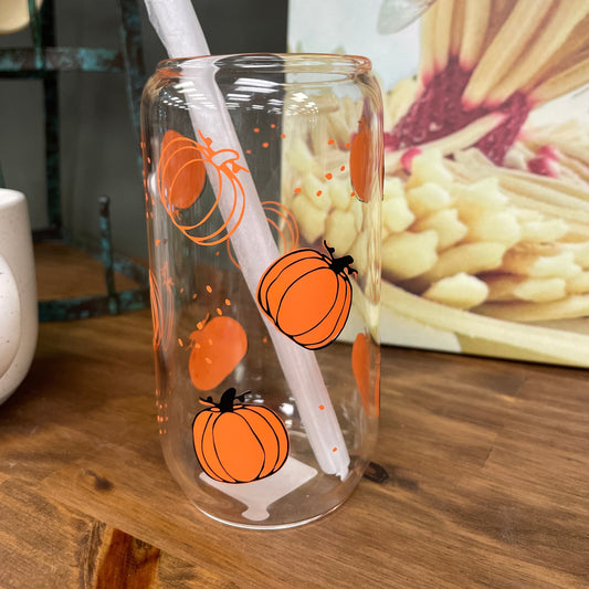 Pumpkin Can Glass w/ Straw