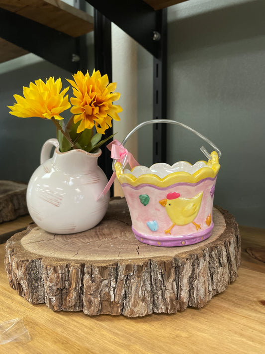 Distressed White Bud Vase with Handle