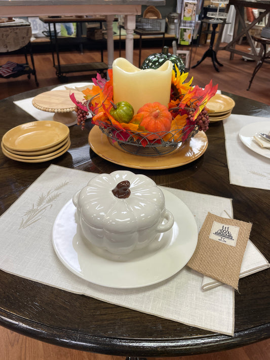White Lidded Pumpkin w/handles