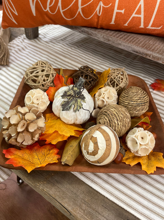 White Resin Pumpkin with Metal Leaf
