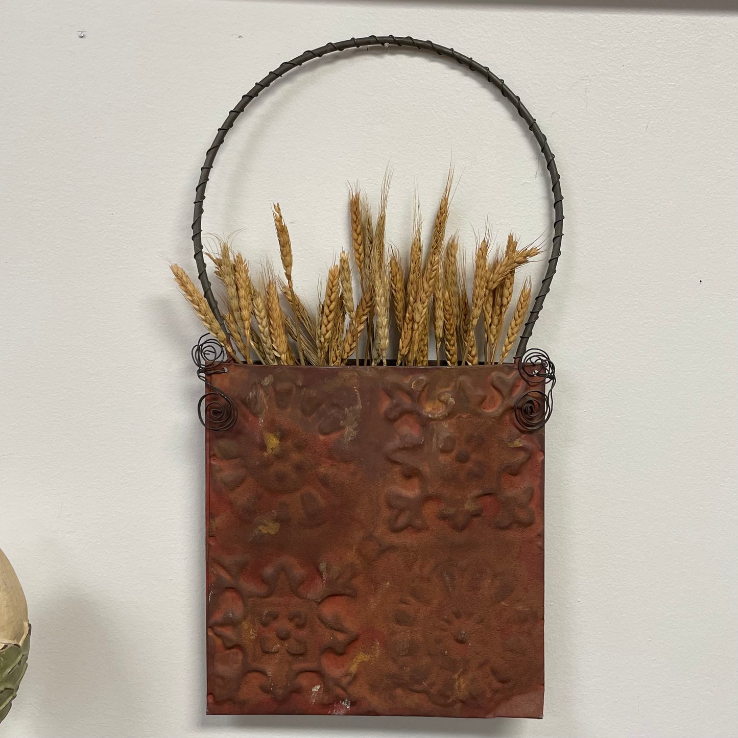 Rustic Wall Pocket with Wheat